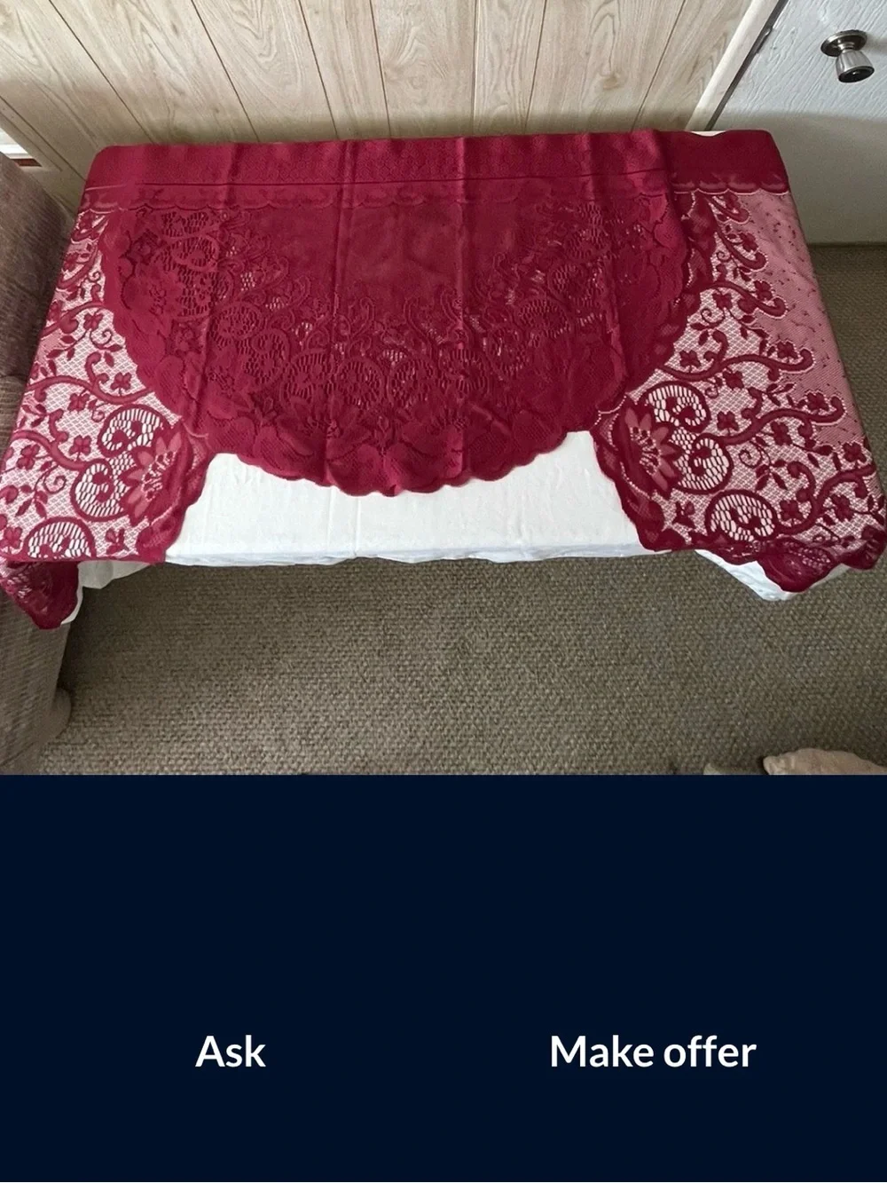Handmade Red Lace Window Valance Overlay - Elegant Decor